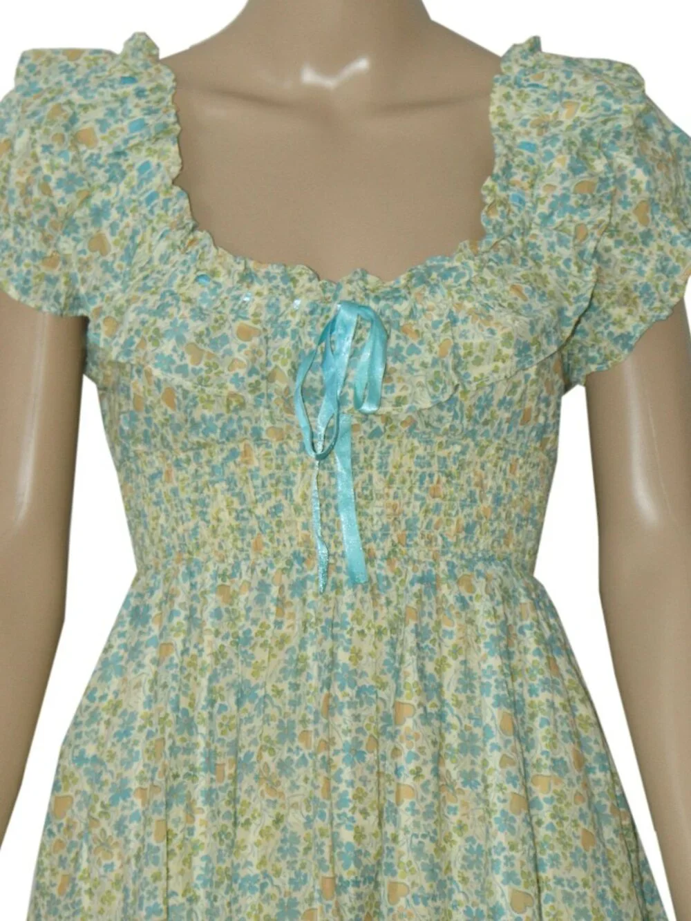 Free People Tasha Mini Dress Floral Printed Smocked Puff Sleeve XS - Picture 4 of 7
